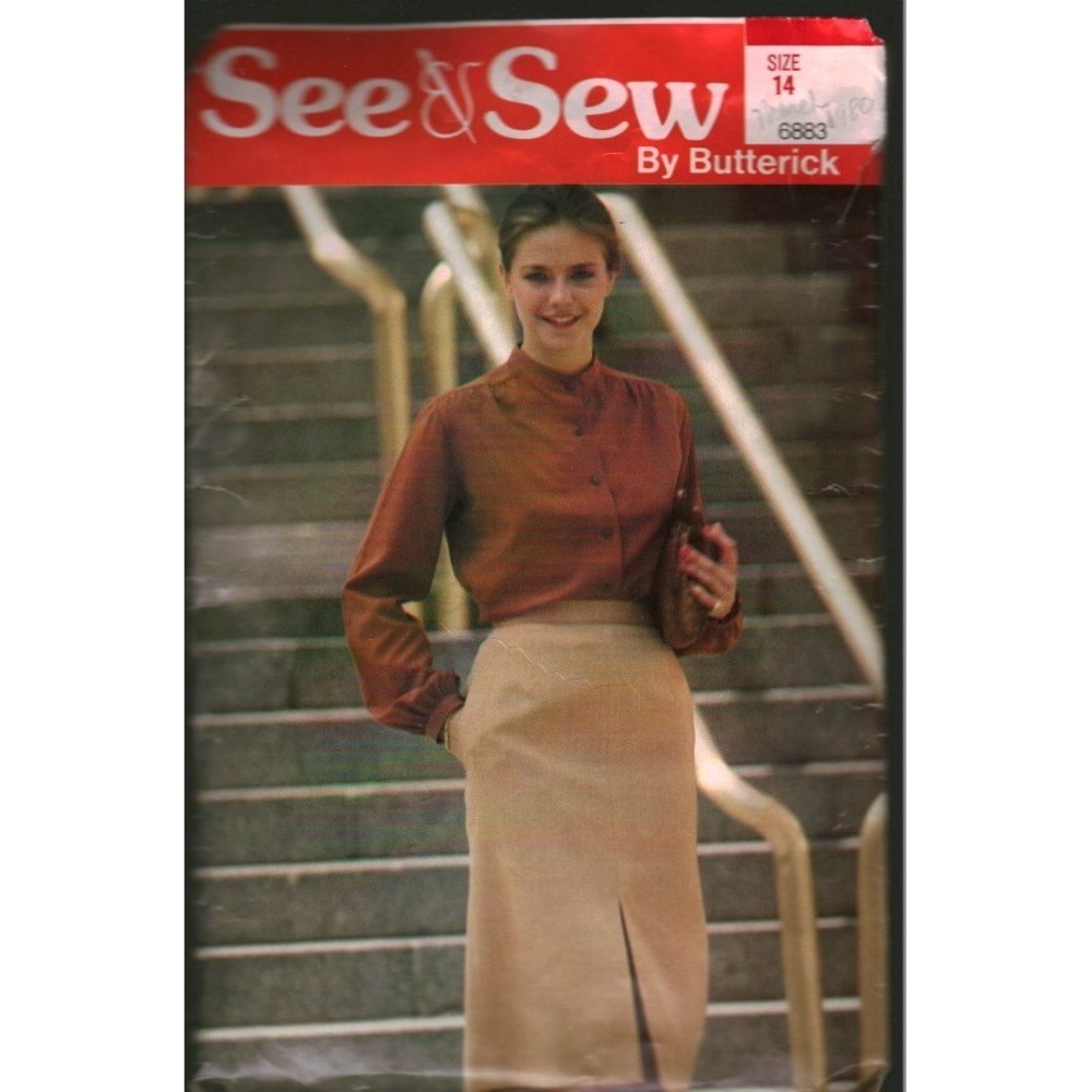 Vintage See & Sew Butterick 6883 Misses Skirt Sewing Pattern Size 14 Slit Pocket